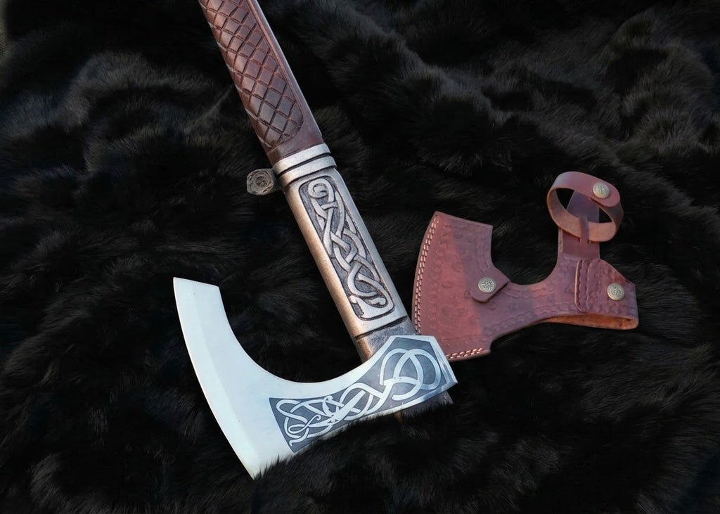 Assasin's Creed Valhalla Axe with Leather Sheath | Viking Battle Axe