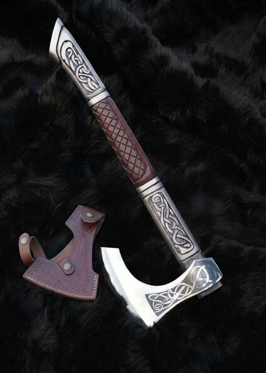 Assasin's Creed Valhalla Axe with Leather Sheath | Viking Battle Axe