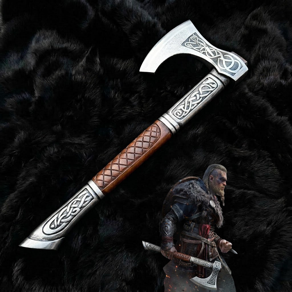 Assasin's Creed Valhalla Axe with Leather Sheath | Viking Battle Axe